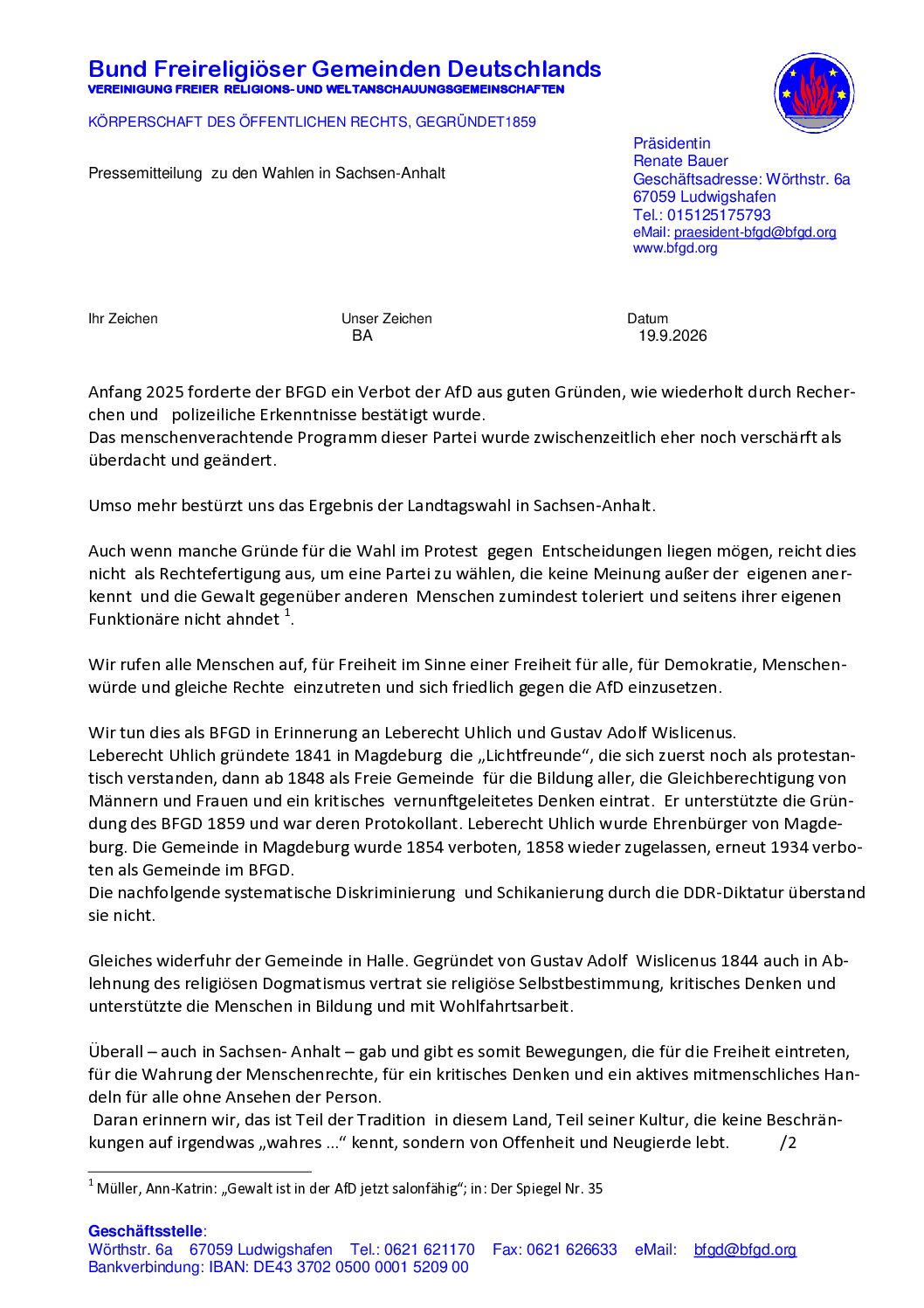 Stellungnahme zur Sachsen-Anhalt-Wahl